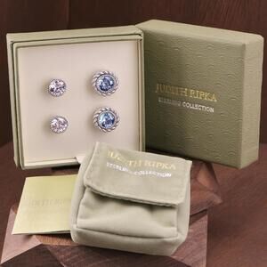 Judith Ripka Sterling Silver Blue Topaz & Cz Stud Earrings with Sterling Jackets